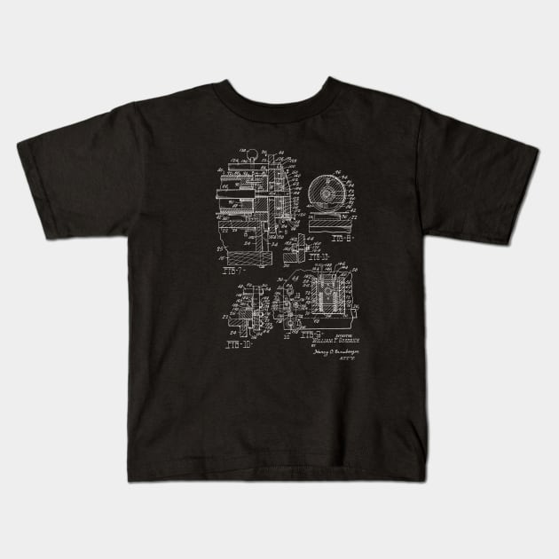 Card Printing Machine Vintage Patent Hand Drawing Kids T-Shirt by TheYoungDesigns